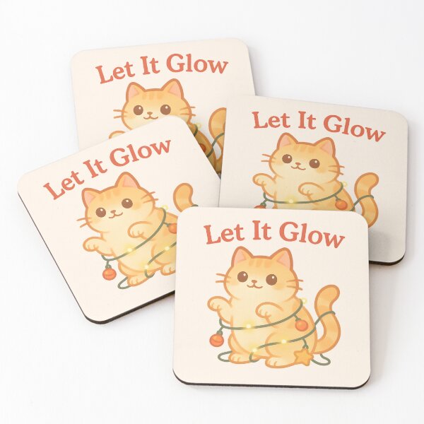 Item preview, Let It Glow – Cute Kawaii Christmas Cat with Fairy Lights designed and sold by LuKreate.