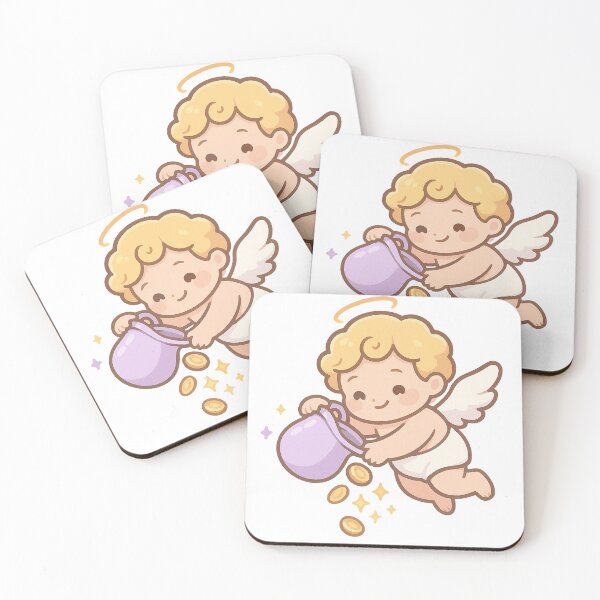 Item preview, Coin Fountain Angel Sticker | Kawaii Wealth Angel | Gold Coin Blessing Charm | Money Sticker designed and sold by HerDreamCodes.