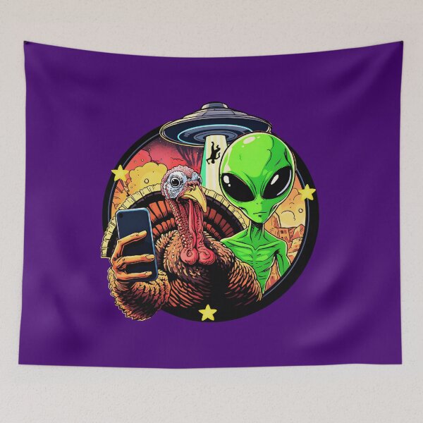Item preview, Funny Thanksgiving Alien Invasion Turkey UFO Selfie designed and sold by Zayavca.