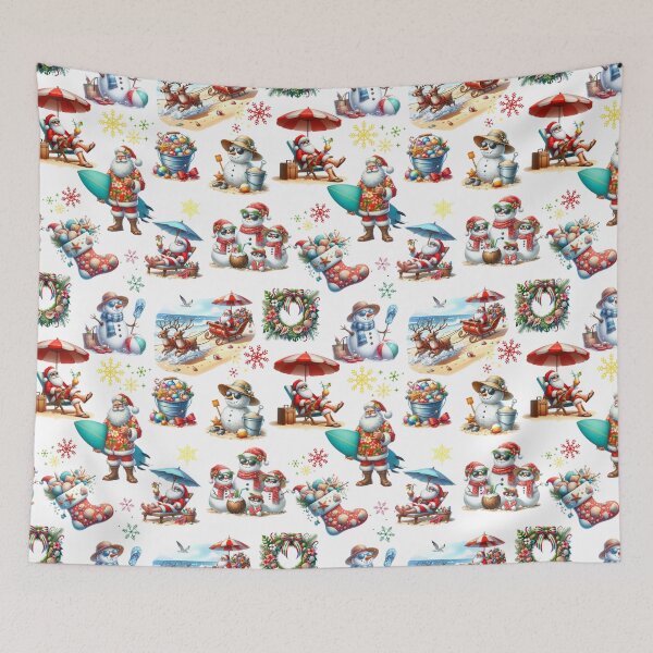 Item preview, Tropical Christmas Pattern with Beach Santa, Snowmen & Seashell Holiday Decor designed and sold by PAPIRO SIGLO XXI.