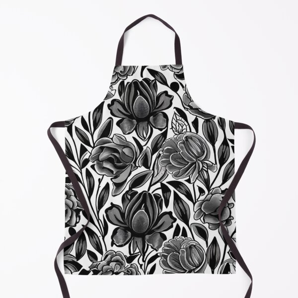 Item preview, roses, daisies and other selected flowers, black and white floral pattern, black flower motif designed and sold by gulka8.