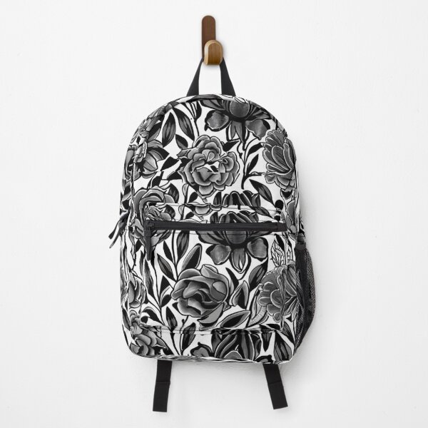 Item preview, roses, daisies and other selected flowers, black and white floral pattern, black flower motif designed and sold by gulka8.