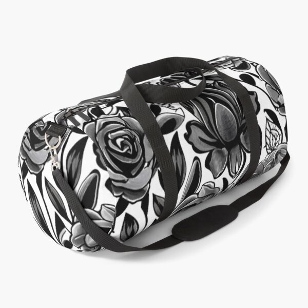 Item preview, roses, daisies and other selected flowers, black and white floral pattern, black flower motif designed and sold by gulka8.
