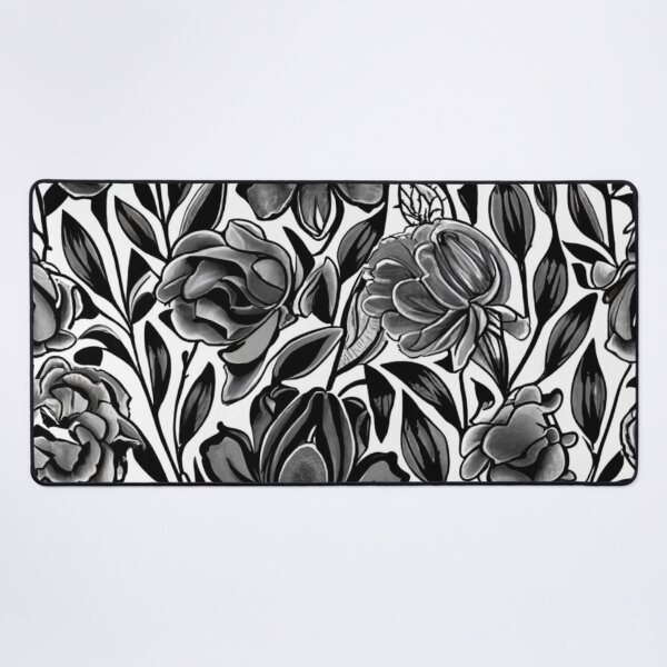 Item preview, roses, daisies and other selected flowers, black and white floral pattern, black flower motif designed and sold by gulka8.