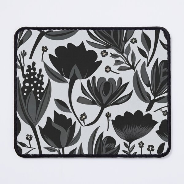 Item preview, roses, daisies and other selected flowers, black and white floral pattern, black flower motif designed and sold by gulka8.