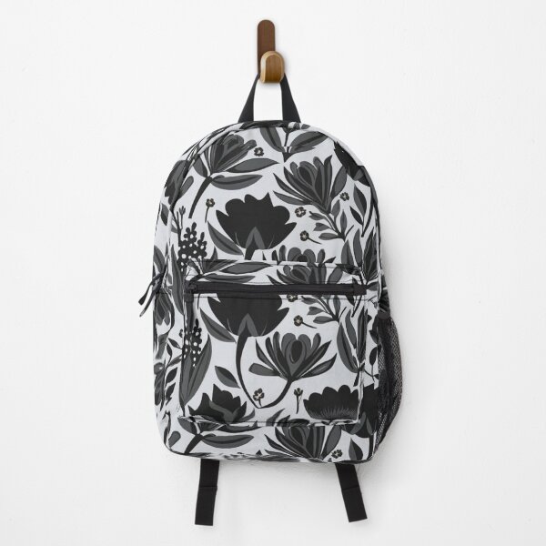 Item preview, roses, daisies and other selected flowers, black and white floral pattern, black flower motif designed and sold by gulka8.