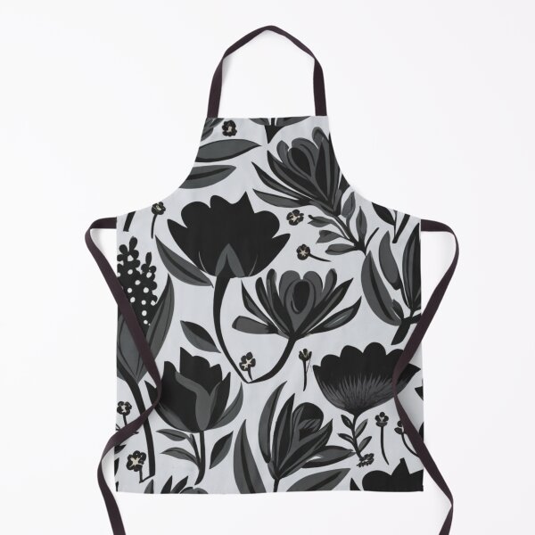 Item preview, roses, daisies and other selected flowers, black and white floral pattern, black flower motif designed and sold by gulka8.