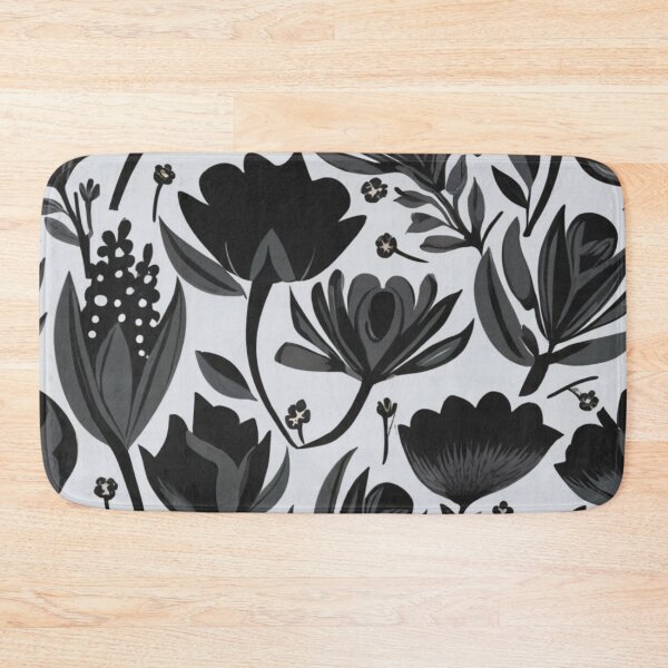 Item preview, roses, daisies and other selected flowers, black and white floral pattern, black flower motif designed and sold by gulka8.