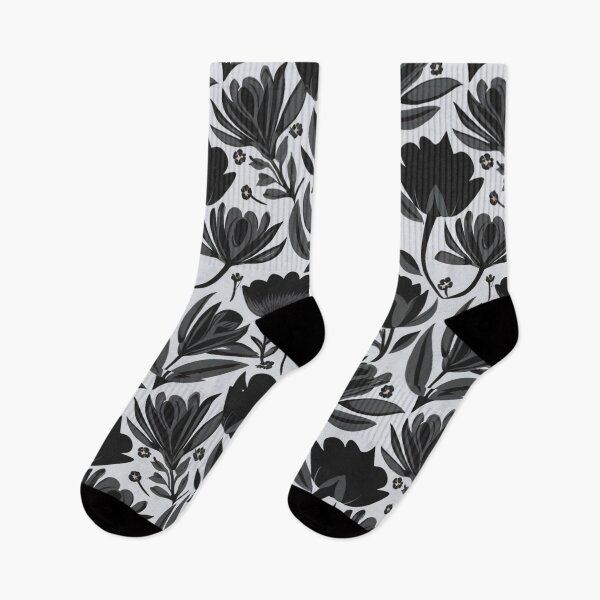Item preview, roses, daisies and other selected flowers, black and white floral pattern, black flower motif designed and sold by gulka8.