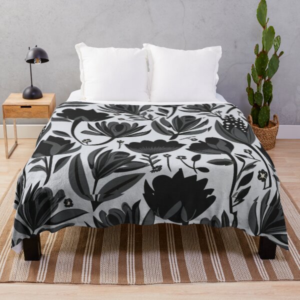 Item preview, roses, daisies and other selected flowers, black and white floral pattern, black flower motif designed and sold by gulka8.