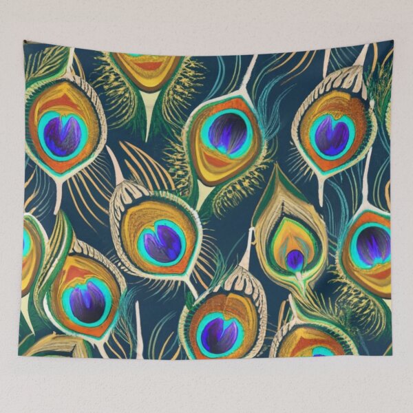 Item preview, peacock feather pattern for t-shirt. Print with characteristic peacock eyes, wavy texture of feathers. stunning pattern, exotic graphics, image designed and sold by gulka8.