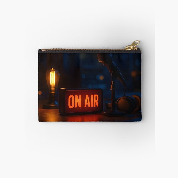 Item preview, A microphone, headphones, and an illuminated "ON AIR" sign sit on a dark desk, bathed in the soft glow of a vintage Edison bulb designed and sold by homydesign.
