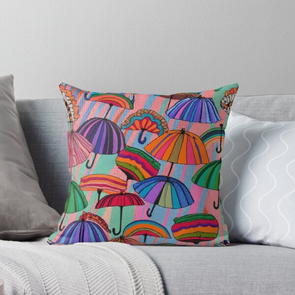 Item preview, colorful umbrellas on a striped background Textile patterns Abstract expressionism, screen printing, color theory, surrealism, pointillism:: clothing design, intricate embroidery, vivid, color palette designed and sold by gulka8.