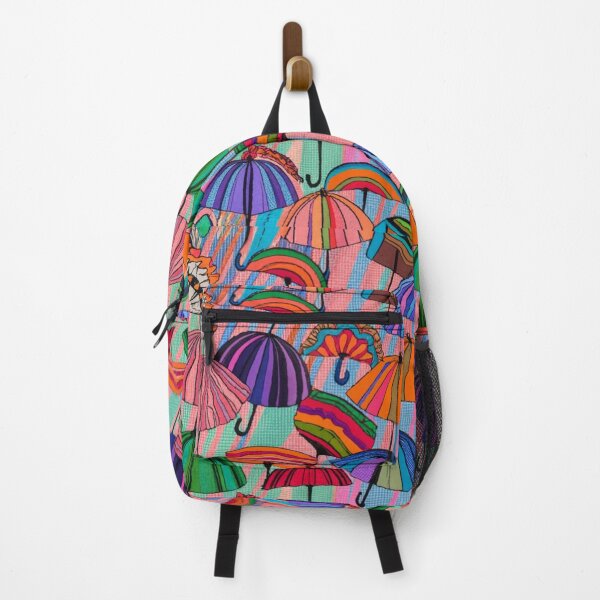 Item preview, colorful umbrellas on a striped background Textile patterns Abstract expressionism, screen printing, color theory, surrealism, pointillism:: clothing design, intricate embroidery, vivid, color palette designed and sold by gulka8.