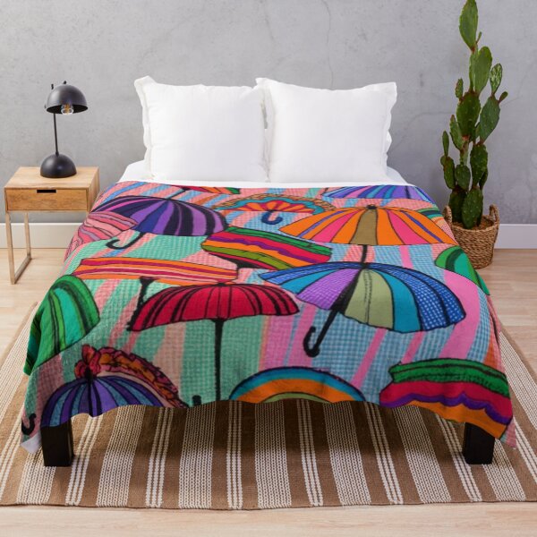 Item preview, colorful umbrellas on a striped background Textile patterns Abstract expressionism, screen printing, color theory, surrealism, pointillism:: clothing design, intricate embroidery, vivid, color palette designed and sold by gulka8.