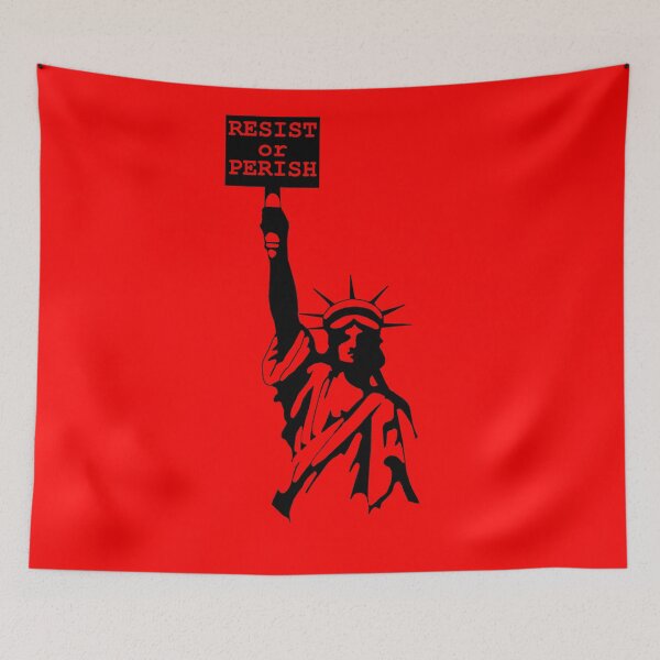 Item preview, Resist or Perish Statue of Libery stencil designed and sold by ScapegoatPrints.