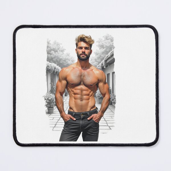 Item preview, Handsome guy in jeans in cartoon hotel garden designed and sold by Museum Of Non-Existing Art.