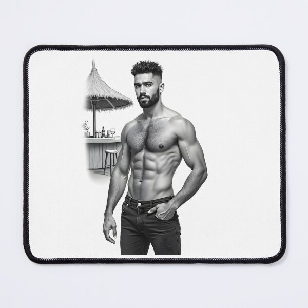 Item preview, Handsome guy in jeans in cartoon beach bar designed and sold by Museum Of Non-Existing Art.