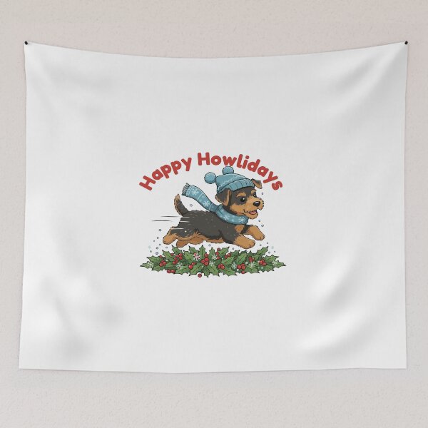 Item preview, Happy Howlidays Airedale Terrier – Cute Christmas Dog in Winter Scarf designed and sold by The Real Life Symphony.