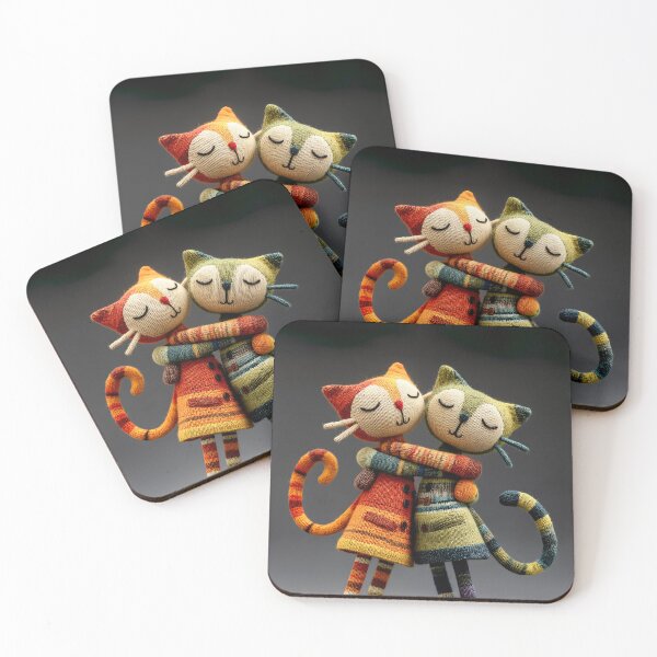 Item preview, Cozy Knitted Cat Hugs | Affectionate Feline Friends | Whimsical Textile Art designed and sold by Very Peculiar.