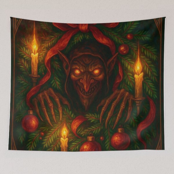 Item preview, The Candle Keeper – Dark Nordic Yule Goblin | Gothic Christmas Art Print designed and sold by MaBakerArt.