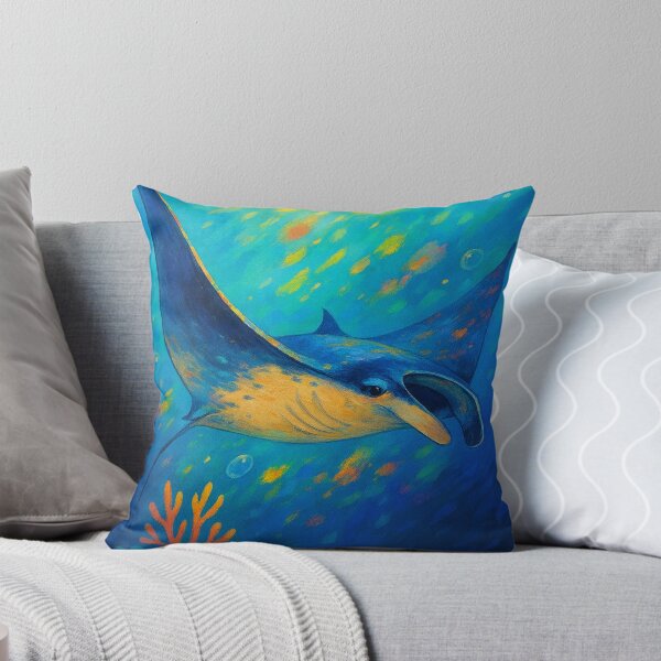 Aperçu de l'œuvre Aventure sous-marine vibrante avec une raie manta - Peinture océanique colorée créée et vendue par DariaCraft.