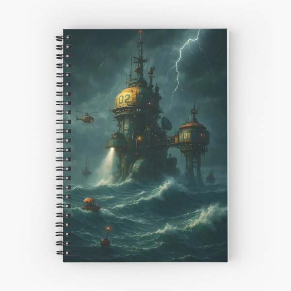 Item preview, Stormwatch Sea Outpost — Retro-Futurist Ocean Platform in a Lightning Storm designed and sold by Pixel-Up.