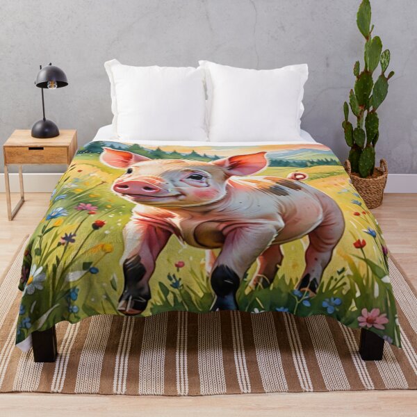 Item preview, A Cute Piglet Happily in A Sunny Meadow With Wildflowers in Cartoon Watercolor Painting designed and sold by MyArt23.