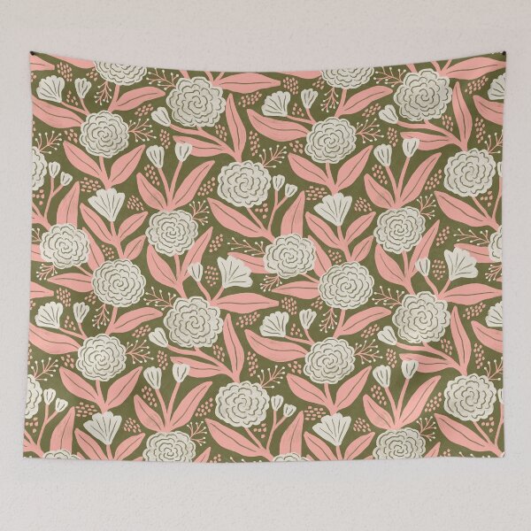 Item preview, Rustic painterly textured roses - Olive green and pink designed and sold by Illustrated by Nat.