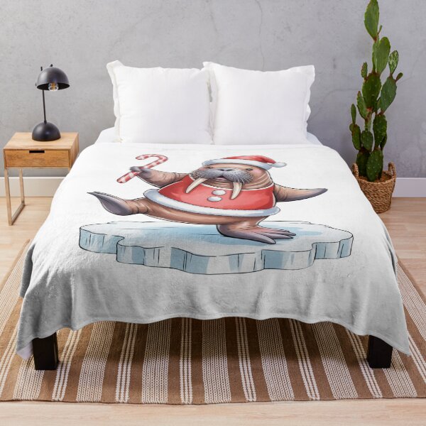 Item preview, Christmas Walrus with Candy Cane – Cute Arctic Holiday Wall Art designed and sold by vk09.