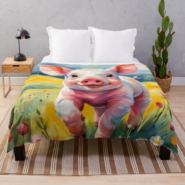 Item preview, A Cute Piglet Happily in A Sunny Meadow With Wildflowers in Cartoon Watercolor Painting designed and sold by MyArt23.