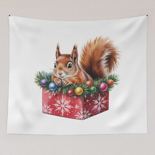 Item preview, Cute Christmas Squirrel in Gift Box – Woodland Holiday Wall Art designed and sold by vk09.