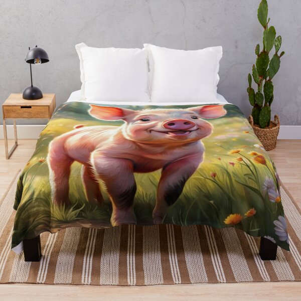 Item preview, A Cute Piglet Happily in A Sunny Meadow With Wildflowers in Cartoon Watercolor Painting designed and sold by MyArt23.