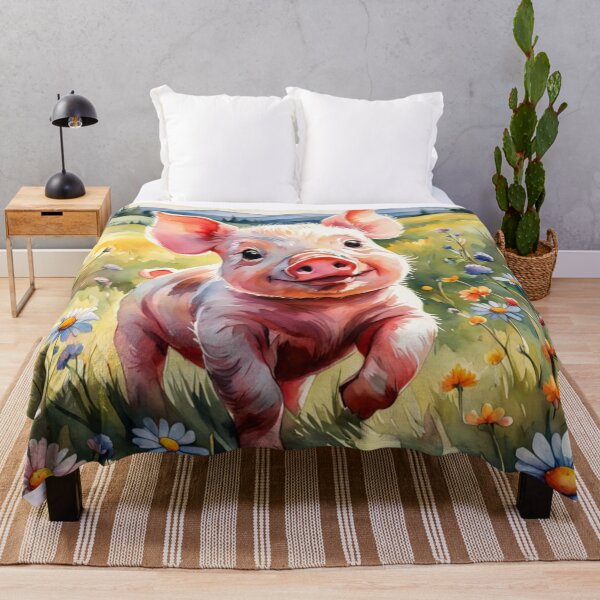Item preview, A Cute Piglet Happily in A Sunny Meadow With Wildflowers in Cartoon Watercolor Painting designed and sold by MyArt23.