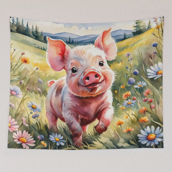 Item preview, A Cute Piglet Happily in A Sunny Meadow With Wildflowers in Cartoon Watercolor Painting designed and sold by MyArt23.