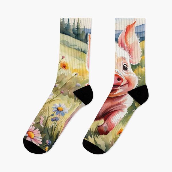 Item preview, A Cute Piglet Happily in A Sunny Meadow With Wildflowers in Cartoon Watercolor Painting designed and sold by MyArt23.