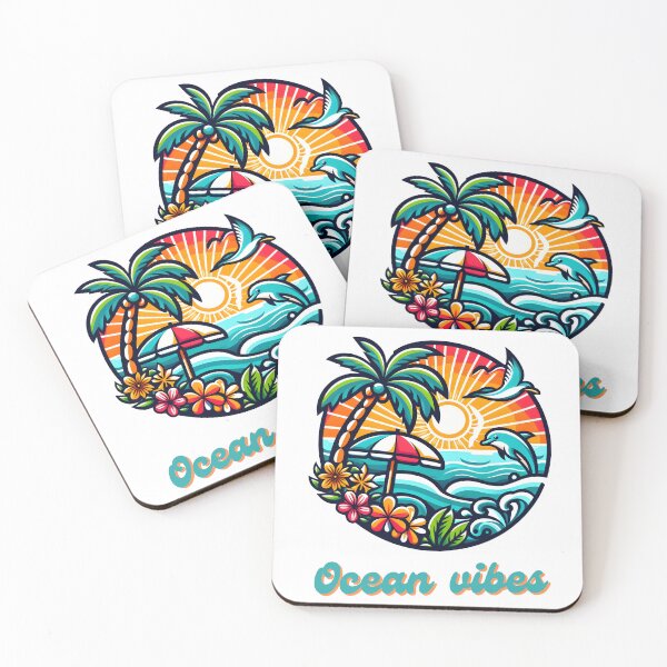 Item preview, Ocean Vibes - Tropical Beach and Sunset Illustration. designed and sold by The-T-In-Retro.