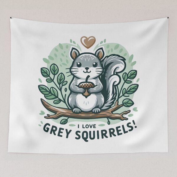 Item preview, "I Love Grey Squirrels" Cute Woodland Illustration. designed and sold by The-T-In-Retro.