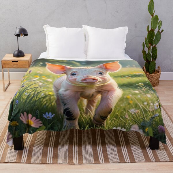 Item preview, A Cute Piglet Happily in A Sunny Meadow With Wildflowers in Cartoon Watercolor Painting designed and sold by MyArt23.