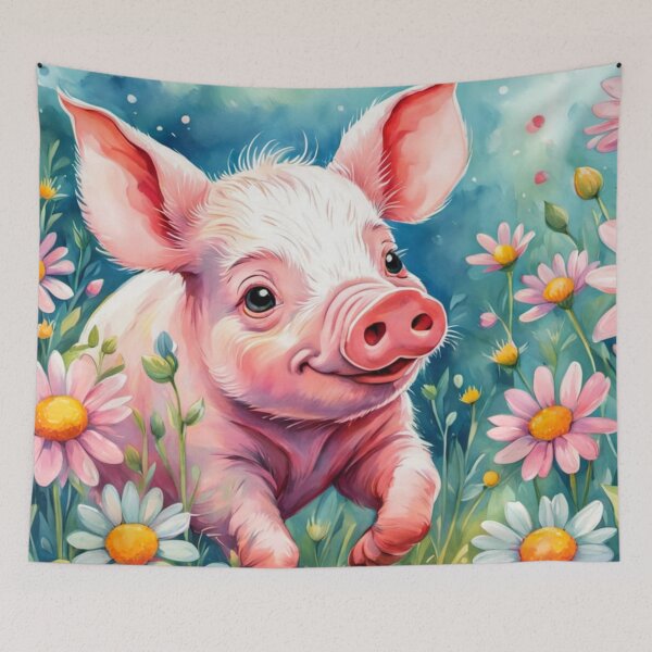 Item preview, A Cute Piglet Happily in A Sunny Meadow With Wildflowers in Cartoon Watercolor Painting designed and sold by MyArt23.