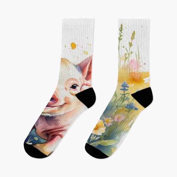 Item preview, A Cute Piglet Happily in A Sunny Meadow With Wildflowers in Cartoon Watercolor Painting designed and sold by MyArt23.