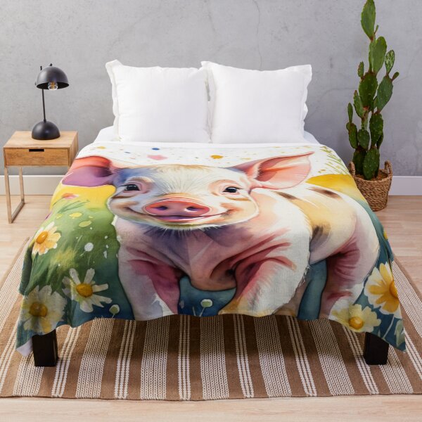 Item preview, A Cute Piglet Happily in A Sunny Meadow With Wildflowers in Cartoon Watercolor Painting designed and sold by MyArt23.