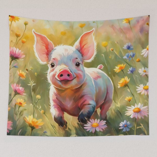 Item preview, A Cute Piglet Happily in A Sunny Meadow With Wildflowers in Cartoon Watercolor Painting designed and sold by MyArt23.