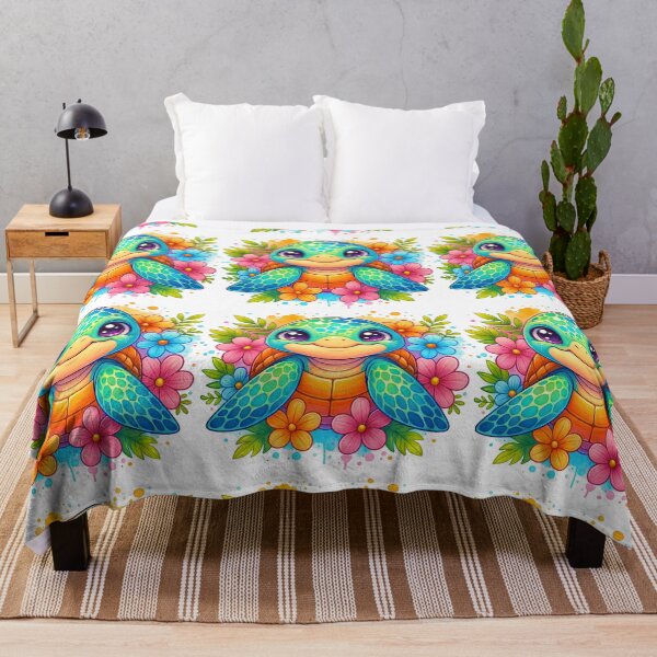 Item preview, Cute Baby Sea Turtle with Colorful Flowers Cartoon Illustration designed and sold by ArtfulWeave.