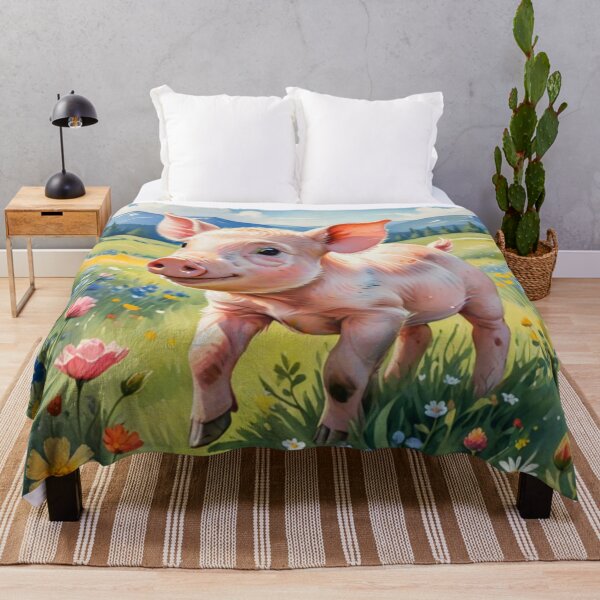 Item preview, A Cute Piglet Happily in A Sunny Meadow With Wildflowers in Cartoon Watercolor Painting designed and sold by MyArt23.