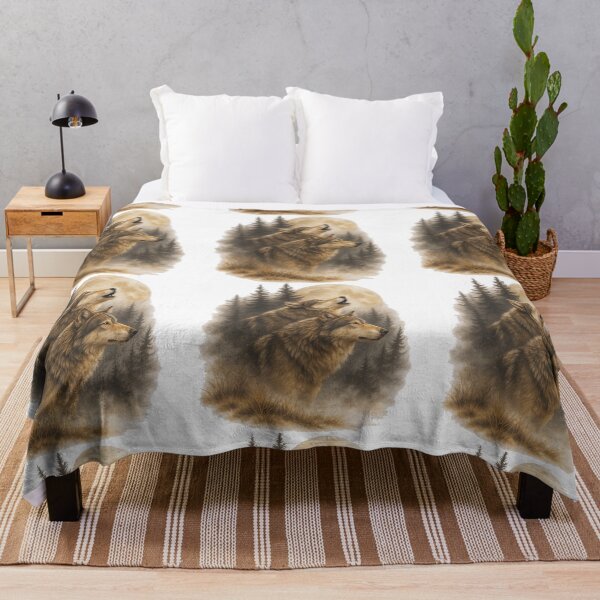 Item preview, Two Wolves Howling at Full Moon Forest Illustration designed and sold by ArtfulWeave.