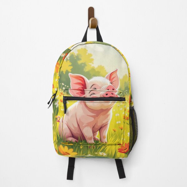 Item preview, A Cute Smiling Piglet Happily in A Sunny Meadow With Wildflowers in Cartoon Watercolor Painting designed and sold by MyArt23.