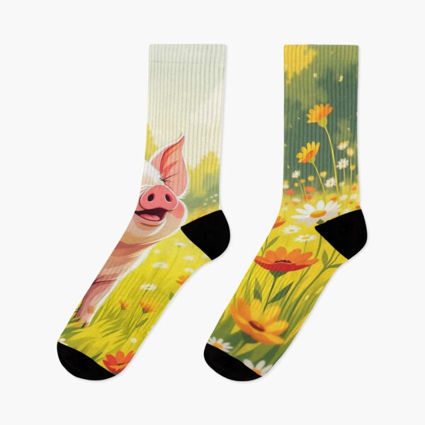 Item preview, A Cute Smiling Piglet Happily in A Sunny Meadow With Wildflowers in Cartoon Watercolor Painting designed and sold by MyArt23.