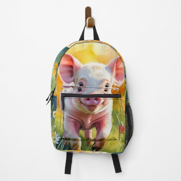 Item preview, A Cute Smiling Piglet Happily in A Sunny Meadow With Wildflowers in Cartoon Watercolor Painting designed and sold by MyArt23.