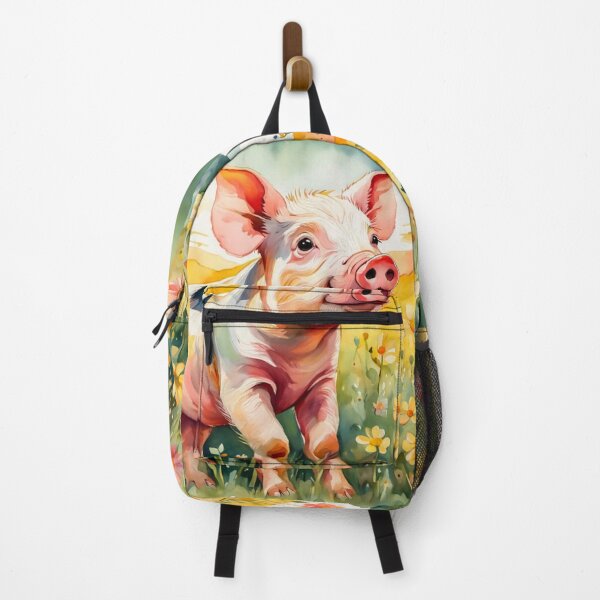 Item preview, A Cute Smiling Piglet Happily in A Sunny Meadow With Wildflowers in Cartoon Watercolor Painting designed and sold by MyArt23.